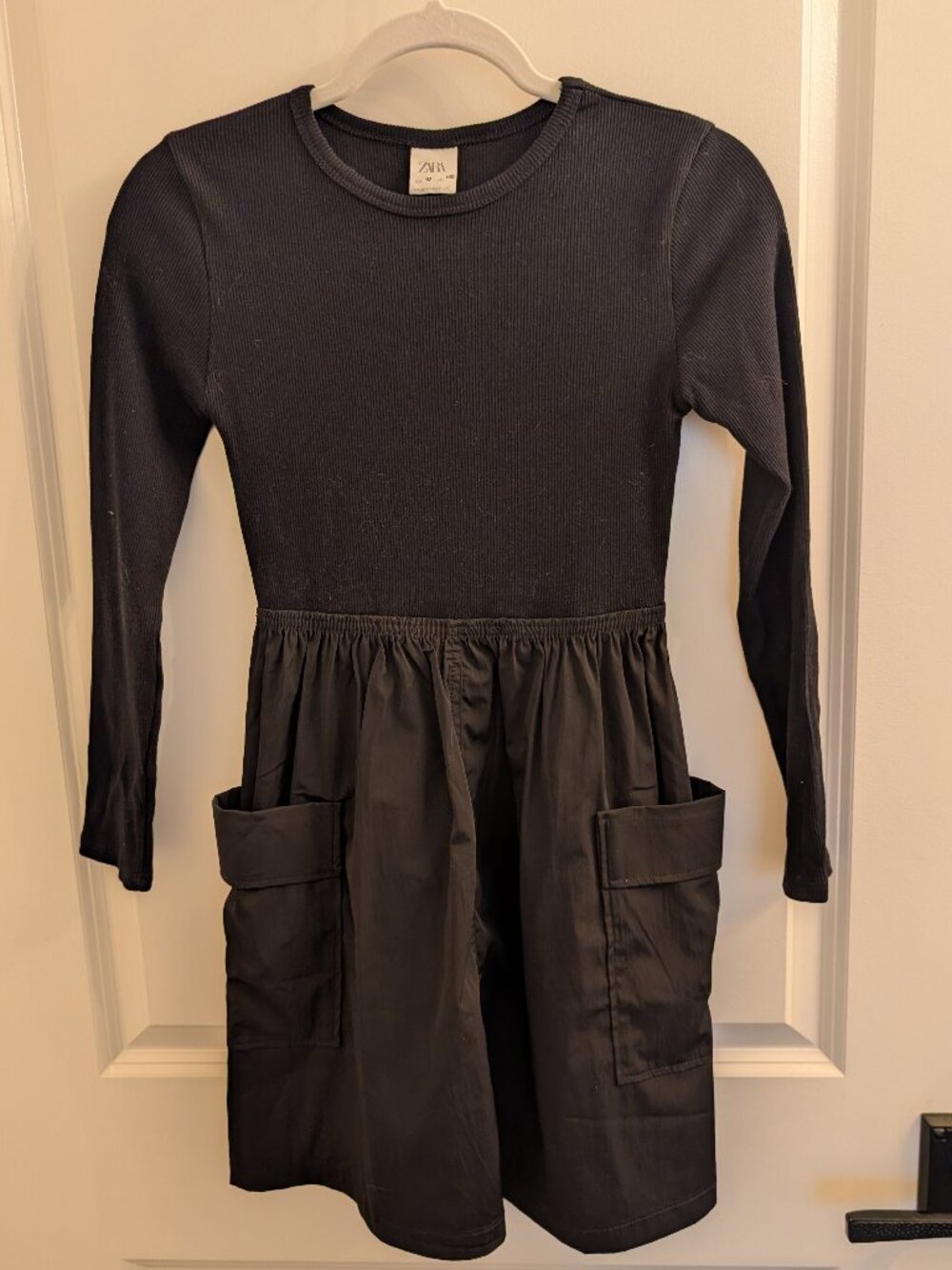 NWT - Zara Girls Ribbed Knit Cargo Dress Black Size 10
